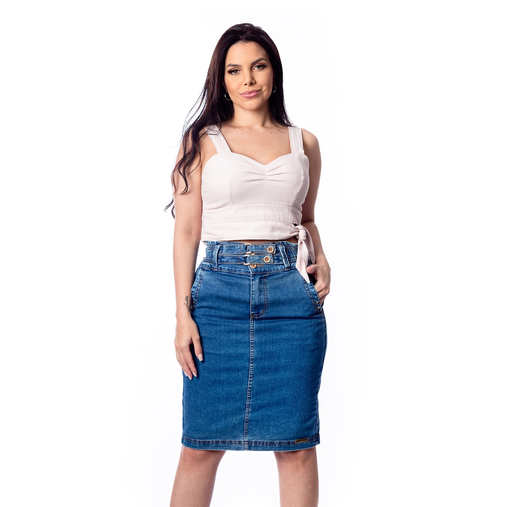 Saia Longa Cigana Jeans Elastico Cintura Decidida - Decidida Jeans