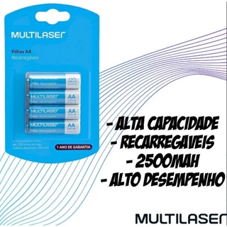 Pilha Recarregável Multilaser Média AA 2500mah Com 4 Pilhas