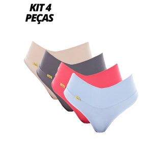 Kit 4 Calcinha Cinta Modeladora Cós Alto Fio Dental Duplo Cintura Alta Tanga Conforto Lingerie