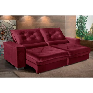 Sofá Cancún 2,30m Suede Velusoft vinho com molas ensacadas