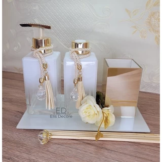 Kit Lavabo Banheiro com Porta Escova - Square Branco Degrade 250ml