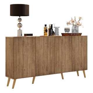 Aparador Buffet Retrô Multimóveis Veneza 4 Portas FG3556 Rustic/Natural