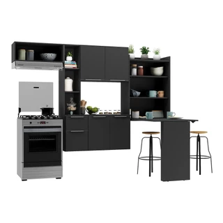 Cozinha Compacta com Mesa Dobrável MP2009 Sofia Multimóveis Preta