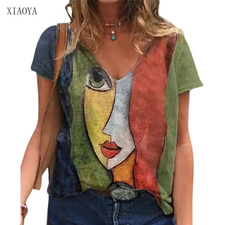 Gola V Sexy Top 2022 Verão Fashion Blusa De Manga Curta Estampa 3D Linda Rua Vestuário Feminino Diário