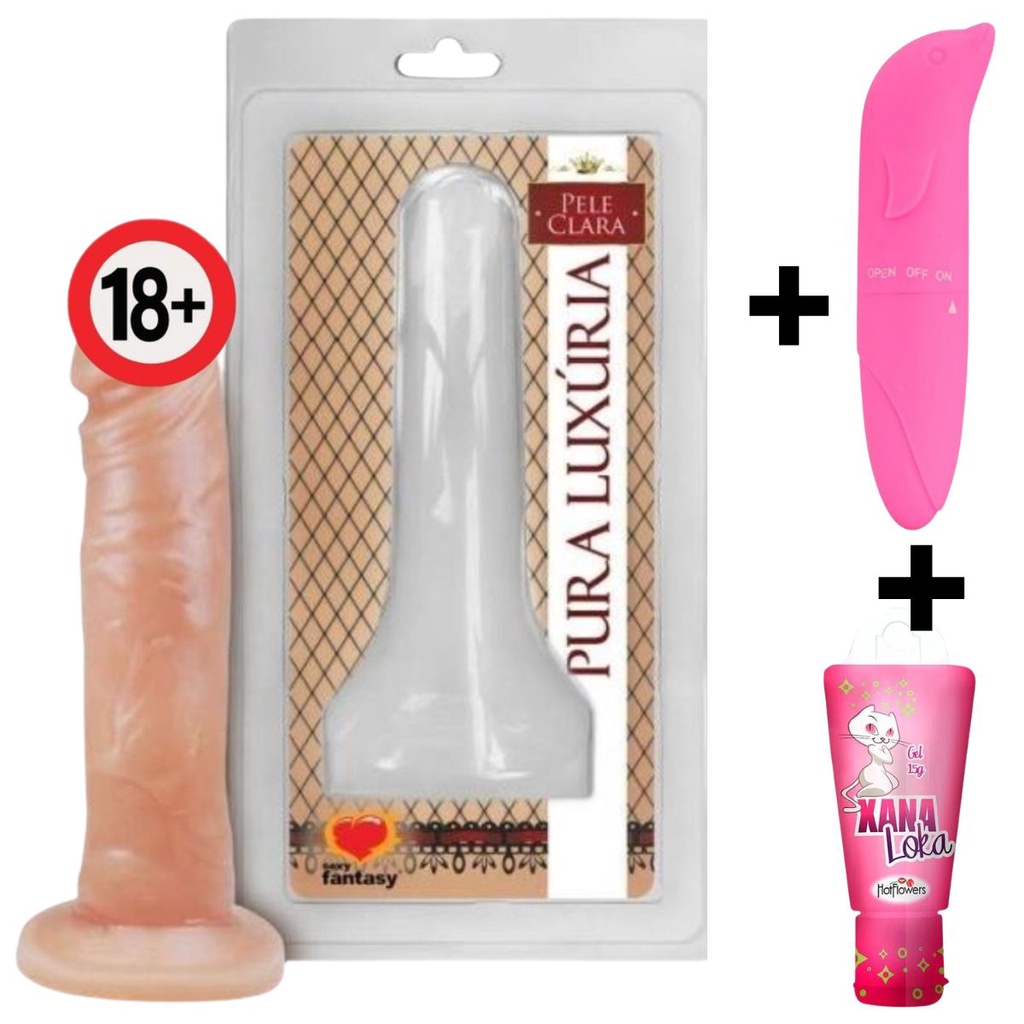 Kit Pinto Pênis consolo de borracha 12x3 Cm Consolo+ Vibrador masturbador  golfinho pontoG + + Gel Xana Loka produto Kit sex shop prazer feminino ...