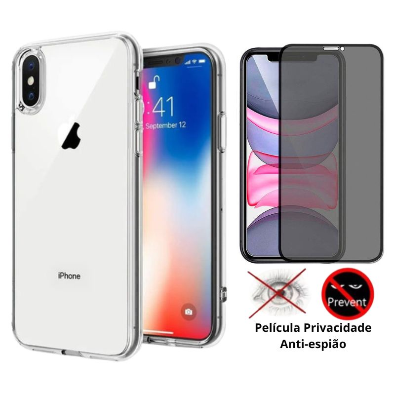 Kit Em Compativel Com Iphone X Iphone Xs Capa Clear Space Pelicula De Vidro D Full