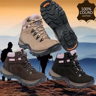 Bota Coturno Tenis Adventure Couro Nobuck Natural Masculino e Feminino Palmilha Em Gel