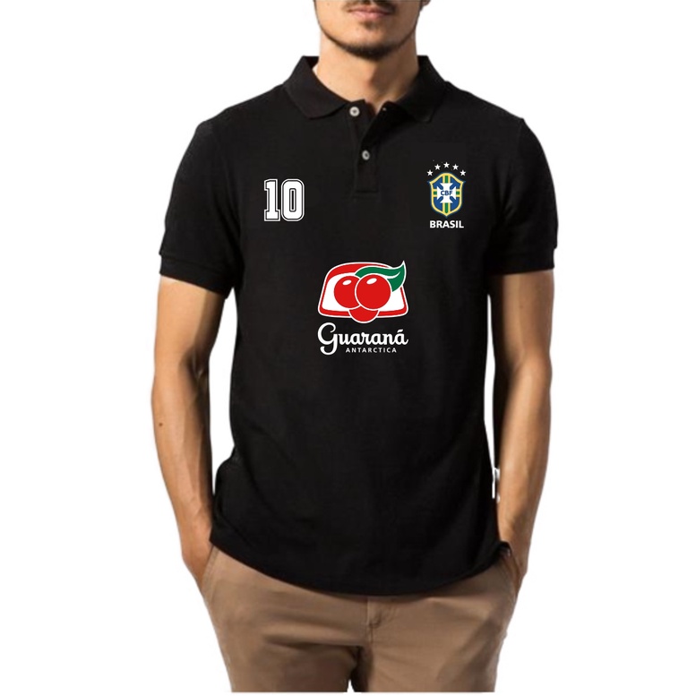 Camisa Brasil Gola Polo Seleção Brasileira Branca Azul Preta