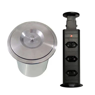 Kit Lixeira de Embutir em Pia Aço Inox 5 litros EMB-05 e Torre de 3 Tomadas