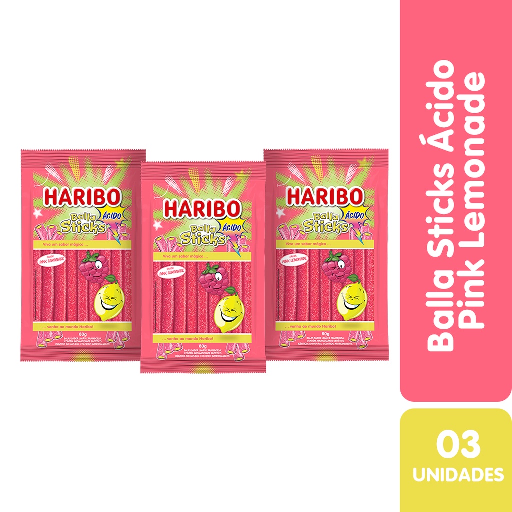 Combo Balla Sticks Pink Lemonade Haribo 80g 3 Unidades Shopee Brasil