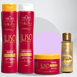 Kit Capilar Liso e Reparador de Pontas 4 Produtos (1 Shampoo, 1 Condicionador, 1 Mascara e 1 Reparador de Pontas) Profissional - Bella Flor Cosméticos