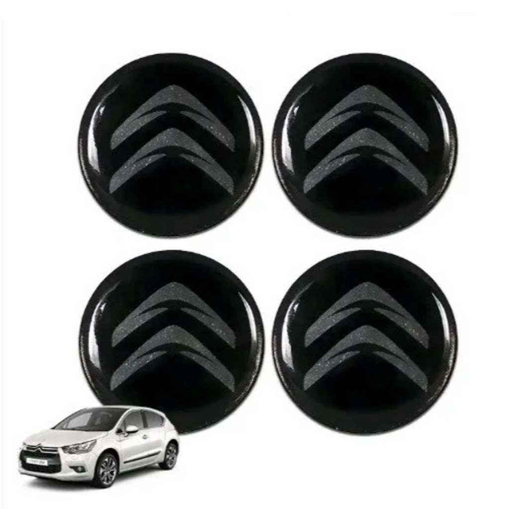 EMBLEMA CALOTA RESINADO CITROEN PRETO 48MM 4 UNIDADES