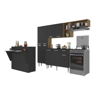 Cozinha Completa c/ Bancada Paris Multimóveis MP2044 Madeirada/Preta