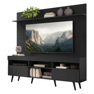 Rack Retrô com Painel para TV até 65" Multimóveis Madri FG3371 Preto