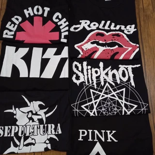 Camisetas Rock'n Roll Preto Muitas Bandas Diferentes Unissex