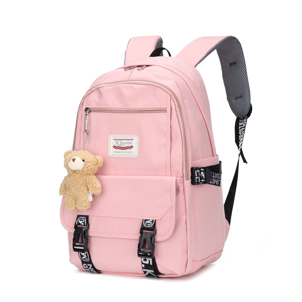 Mochila Feminina Escolar Passeio Grande Versão Coreana Antifurto Impermeável + Chaveiro Ursinho (6261/6263)