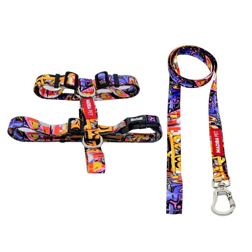 Coleira Peitoral H e Guia Grafite para Cães e Gatos - Madiba Pet