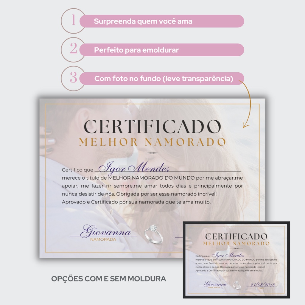 Certificado Melhor Namorada O Personalizado Shopee Brasil