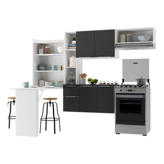 Cozinha Compacta com Mesa Dobrável MP2007 Sofia Multimóveis Branca/Preta