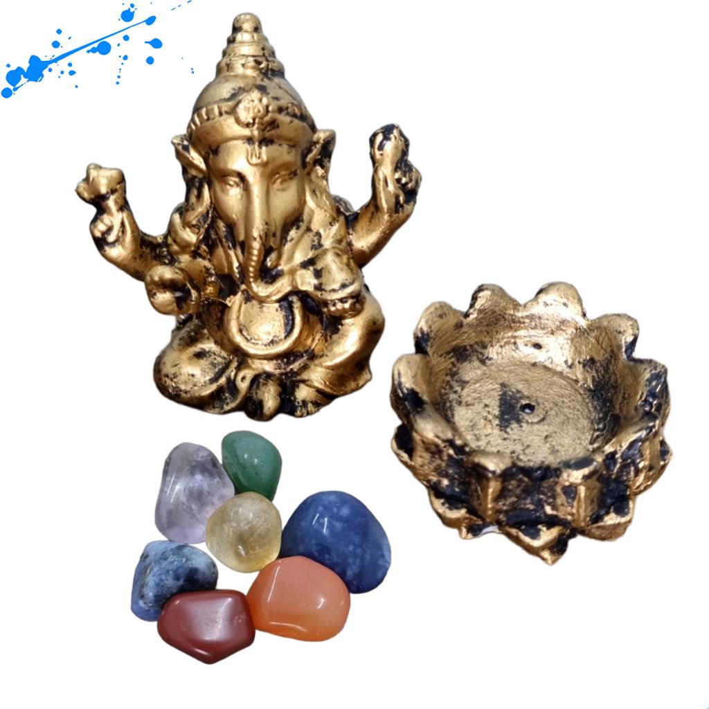 Kit Mini Estatua Ganesha + Castical + 7 Chakras enfeite