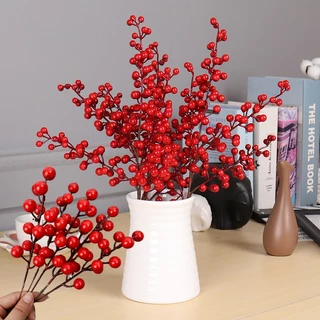 5pçs 22cm Ramo Artificial Bagas Plásticas Flores Falsas Simulação Espuma De Vermelhas Para Decoração De Natal De Ano Novo