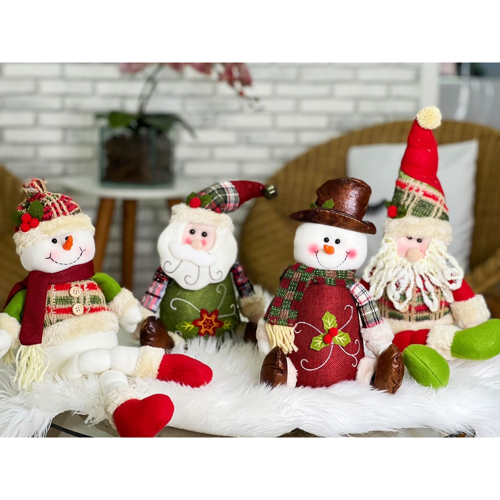 Decoração Natal Papai Noel Boneco de Neve Perna Longa