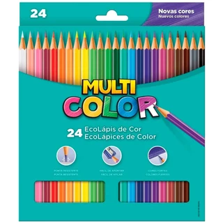 Lápis De Cor Multicolor Sextavado 24 Cores Resistente Super Eco em Oferta na Shopee