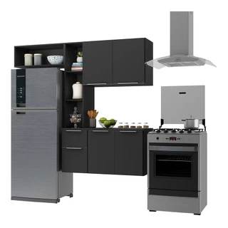 Cozinha Compacta Multimóveis Sofia FG2006 com Armário e Balcão Preta
