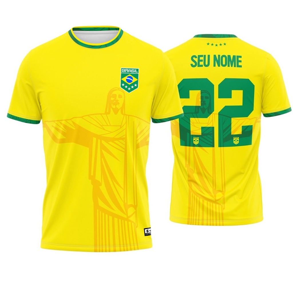Camisa Brasil Personalizada Com Nome E Numero Amarela