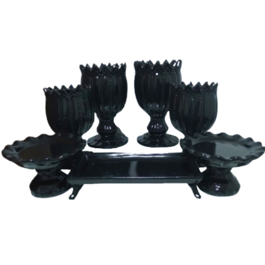 Kit Festa Boleira Bandeja Vaso Luxo Decoracao Cer Mica Preto Shopee Brasil