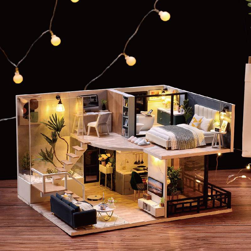 Cutebee DIY Dollhouse Kit Doll Houses Miniatura De M veis Com Brinquedos LED Para Crian as Presente De Anivers rio L32