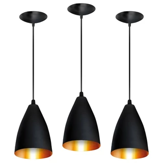 Pendente Lustre Vegas Kit Com 3 Preto Com Cobre Cozinha Sala