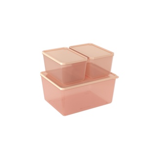 Conjunto de Potes com Tampa Coza Basic 2 de 600 ml e 1 de 2,2 L 3 Peças Rosa Blush e Rosa Blush Translúcido