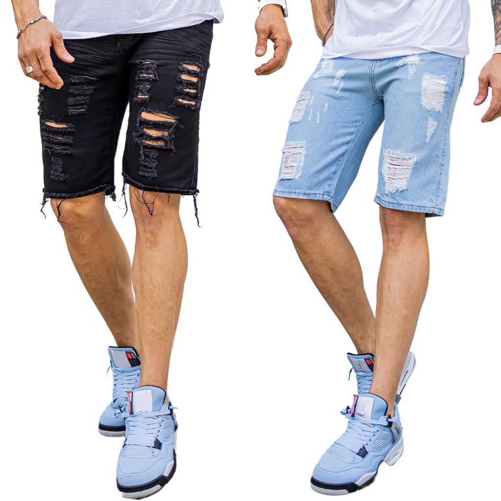Kit Bermudas Jeans Masculina Rasgada Destroyed Original Shopee Brasil