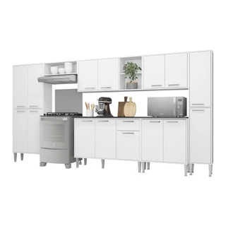 Cozinha Compacta Multimóveis Xangai Blues FG3155 com Armário e Balcão Branca