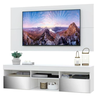 Rack com Espelho, Painel TV 65" e 2 Portas Londres Multimóveis Branco