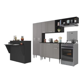 Cozinha Completa c/ Bancada Paris Multimóveis MP2044 Preta/Lacca Fumê