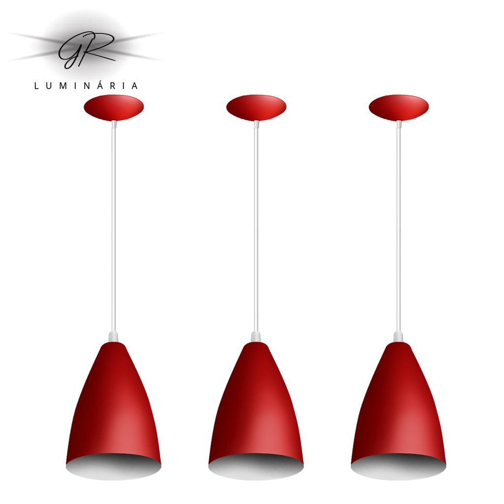 Kit 3 Lustres Pendentes Vegas Estilo Bala Vermelho/branco Casa E Decoração