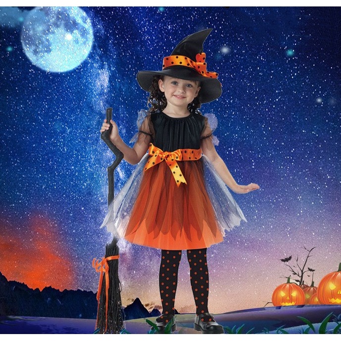 Kit Fantasia Halloween Infantil Bruxa (Vestido + Capa).