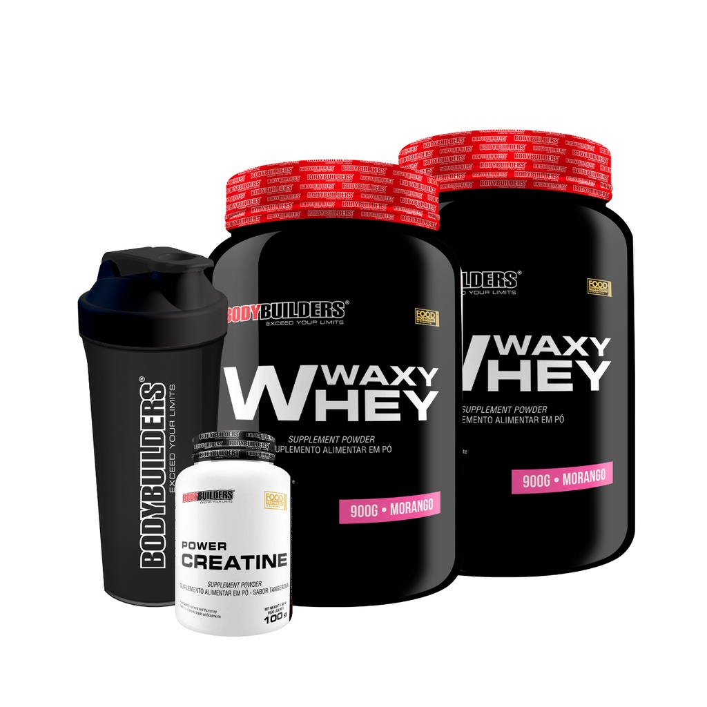KIT 2x Whey Protein Waxy Whey Pote 900g + Power Creatina 100g + Coqueteleira – Maximiza o Crescimento Muscular – Bodybuilders