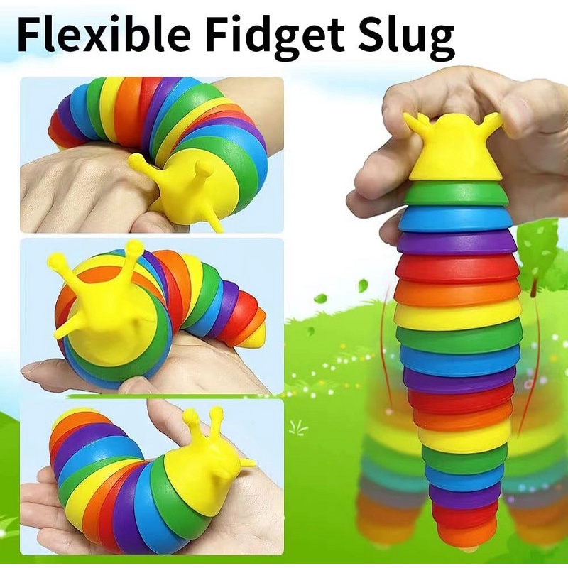 19CM Novo Brinquedo Fidget Arco-Íris 3D Slug Articulado Alívio Flexível