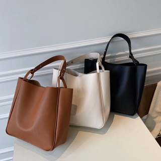 Yeswomen Bag Saco Feminino Coreano Versão Feminina Saco Preguiçoso Estilo ins Shoulder Bag Saco Prático de Compras Saco Simples Wen Soft Leather School Bag Saco Japonês Textura Commuter Bucket Retro Saco Feminino
