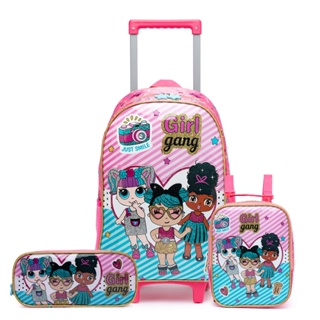 Kit Mochila Escolar Infantil Lol Grils Gang Rodinha Glitter