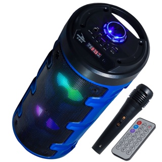 Caixa De Som Amplificada Portátil Bluetooth LED RGB Aux P2 Micro SD USB Radio FM Com Microfone Karaokê