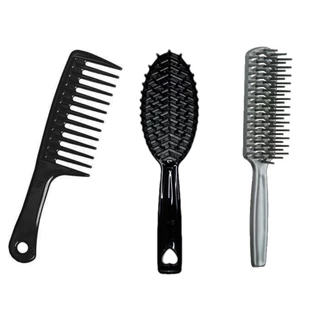 Kit Escova E Pente 3 PCS Escova Perola Jacaré Pente Desembaraçador Cabelo Cacheado Liso