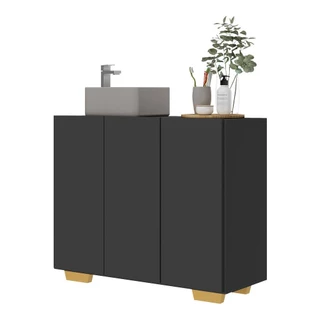 Gabinete Banheiro 3 Portas 90cm Multimóveis MP5031 Preto/Natural