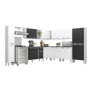 Cozinha Completa Multimóveis Xangai Pop FG3164 com Armário e Balcão Branca/Preta