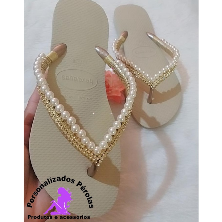 Sandalia decorada com perola best sale e strass