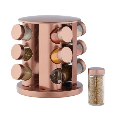 Porta Tempero E Condimento Inox Cor Rose Giratório 12 Potes