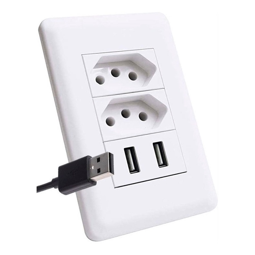 Tomada Fonte USB de Parede Duo Universal Duas Entradas USB Bivolt ...